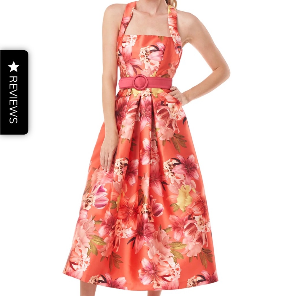 Floral Halter Neck Dress in Coral
